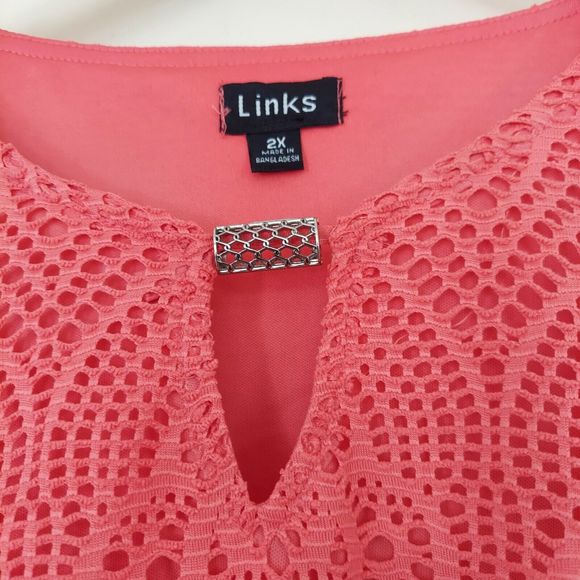 Colorful Mesh Lace Tunic Top 2X Plus Orange Coral Lined - Picture 4 of 9